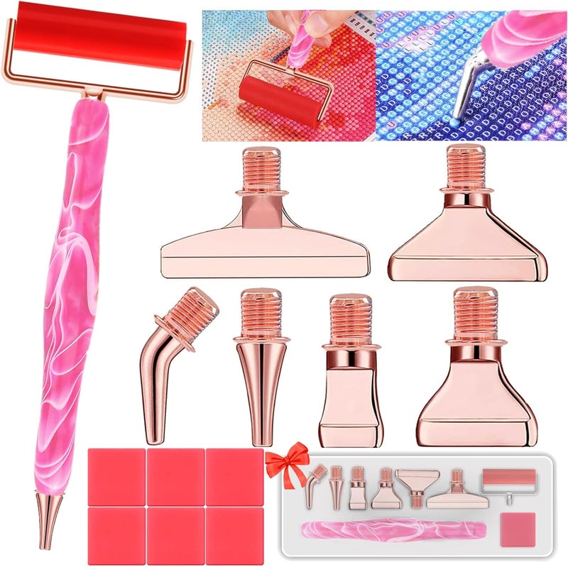 Heyseri 14PCS Diamond Painting Pen Accessories Tools Set, Exquisite Stainless Steel Metal Pen Tips,Ergonomic Diamond Art Pen and 6 Painting Glue Clay,Comfort Grip and Faster Drilling (Pink Gold) - Image 1